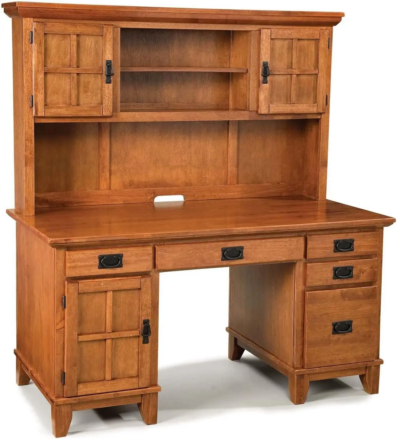 

Arts and Crafts Cottage Oak Double Pedestal Desk and Hutch Made of Solid Hardwood Comes with A Warm Cottage Oak Finish