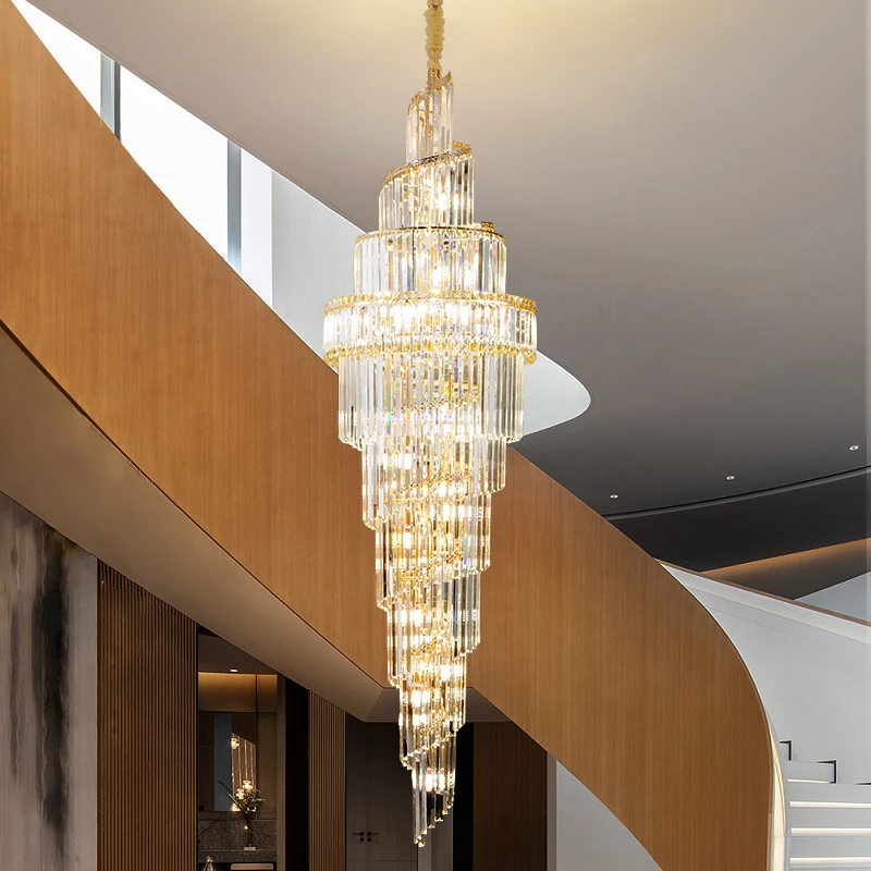 New Duplex Chandelier Modern Simple Crystal Lamp Hollow Living Room Villa LOFT Building Mid-floor Luxury Lamps LED Light Luxury