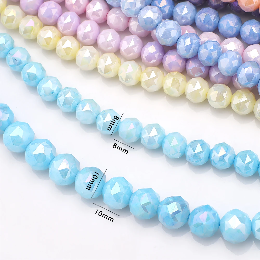 35Pcs/Lot 10mm Water Stained Porcelain Faceted Crystal Glass Beads Macaron Color Round Spacer Beads For DIY Making Phone Chains
