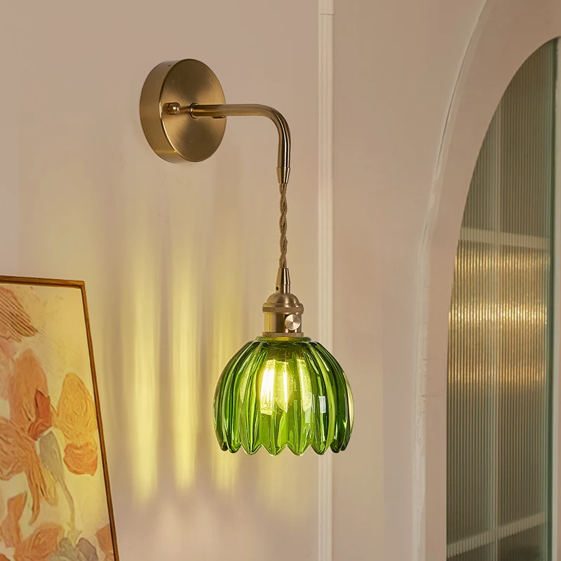 Retro Bedroom Wall Lamp Glass Small Flower Design Single Head Bar Counter Restaurant Nordic Minimalist Home Decor Pendant Light