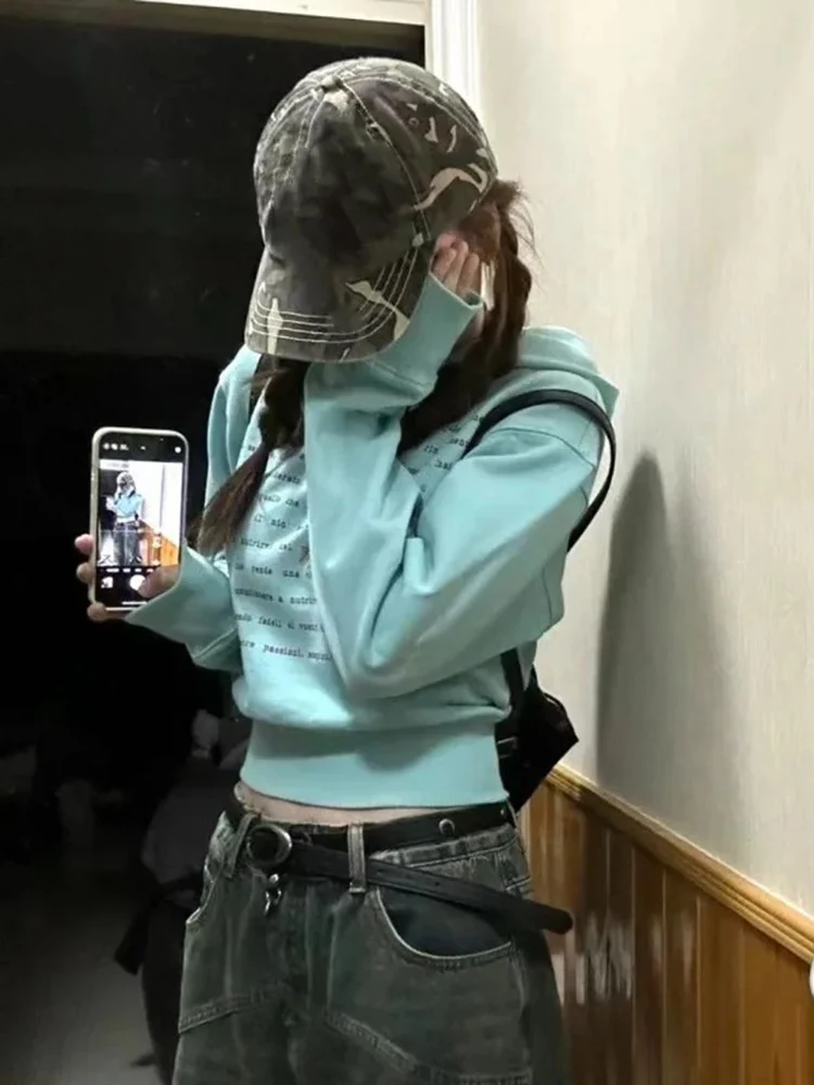 هوديس المرأة رسالة مطبوعة خمر مثير الحلو موضة الخريف جديد 2025 المحاصيل القمم السيدات بلوزات غير رسمية خمر #2