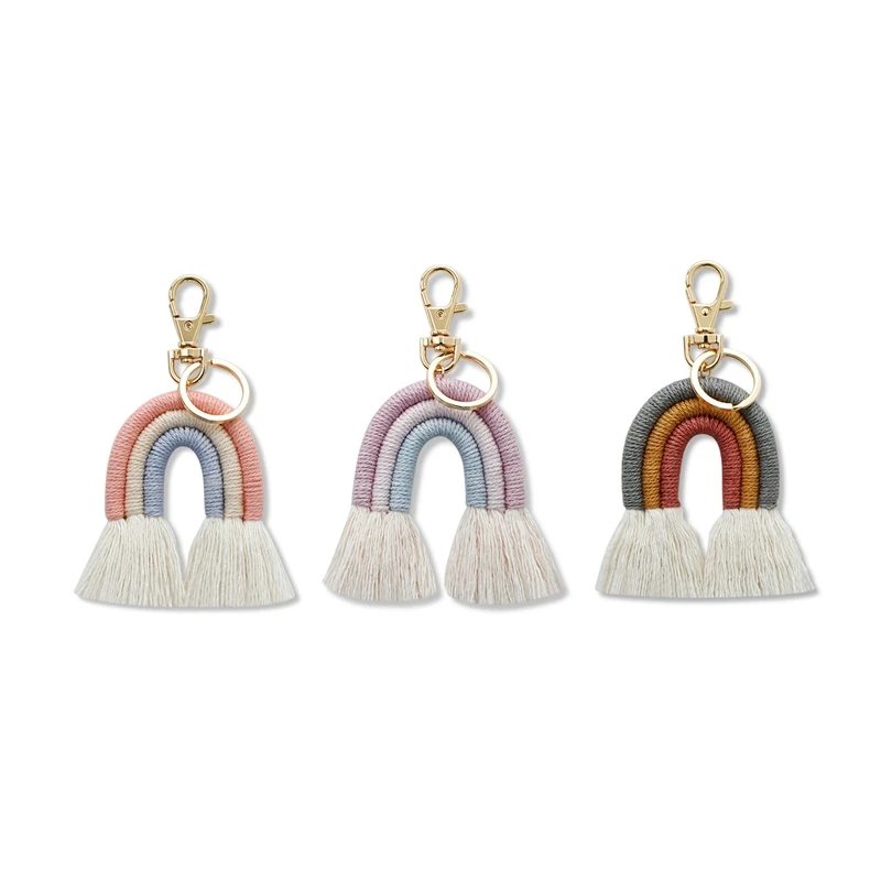 Wevende Regenboog Sleutelhangers Voor Vrouwen Boho Handgemaakte Sleutelhanger Sleutelhanger Macrame Tas Charme Auto Opknoping Sieraden Geschenken