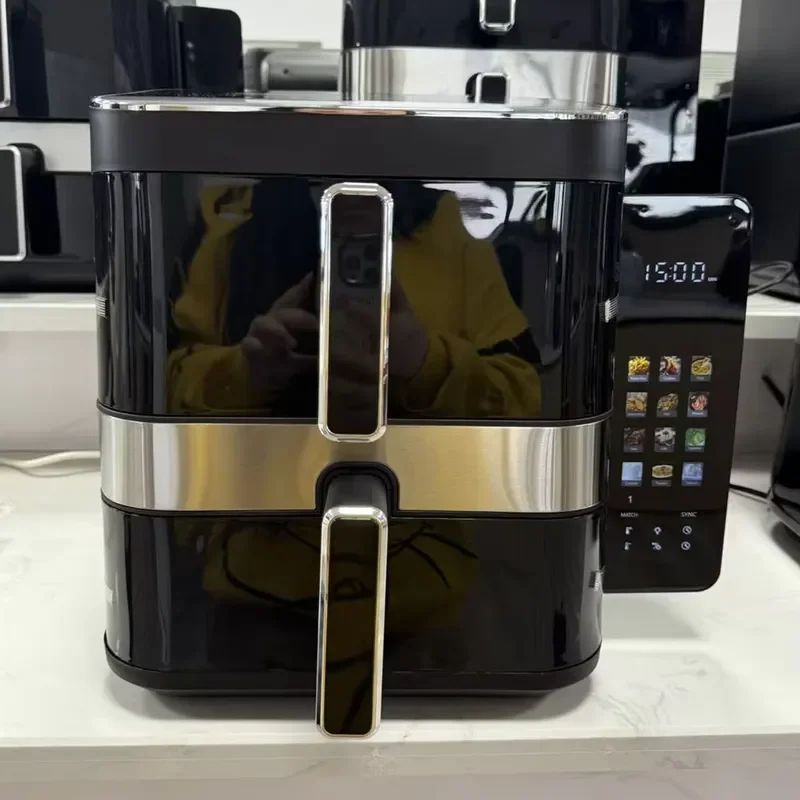 Russian Version Wholesale 12L Large 7L+5L Dual Basket Layer Foldable Touch Screen Visible Window Air Fryer for Kitchen