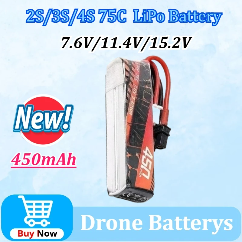 

Upgraded Drone Batterys Replacement for LAVA 2S/3S/4S 75C 7.6V/11.4V/15.2V 450mAh LiPo Battery (2PCS) for Pavo Pico for Pavo20