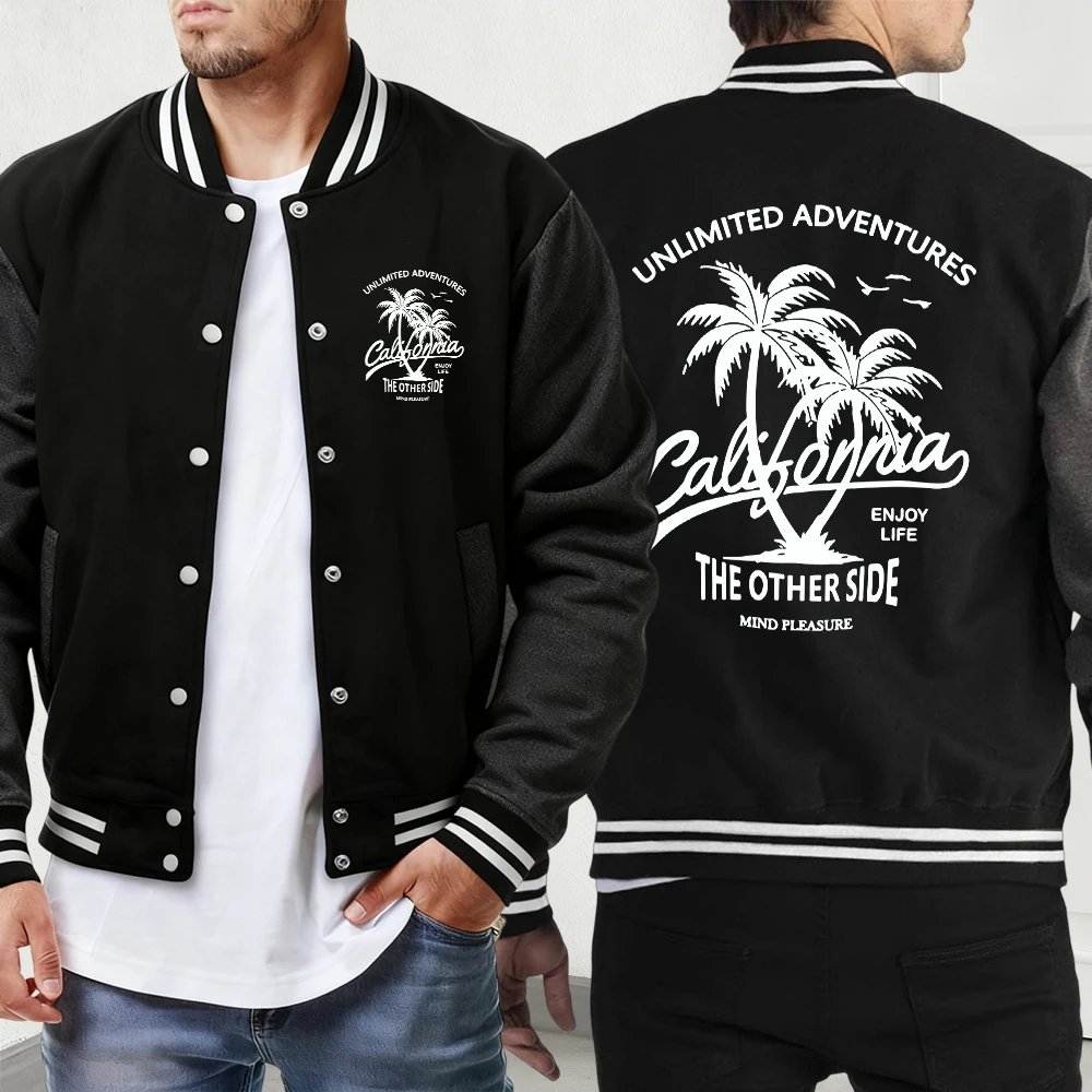 

California Letter Creativity Printing Men'S Jackets Street Fashion Menswear Classic Loose Baseball Jersey Comfy Pocket Coat