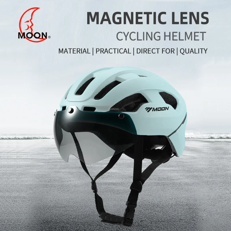 MOON Bike Helmet for Adult with Detachable Goggles and USB Rechargeable LED Back Light Lightweight Mountain Road Bicycle Helmet
