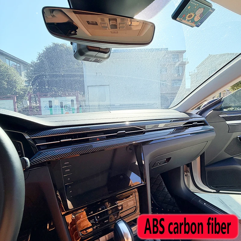 For VW Arteon Interior Decorative Strip 2021 2022 2023 2024 2025 2026 Sedan Arteon Interior Mouldings ABS Carbon Fiber Pattern view 2