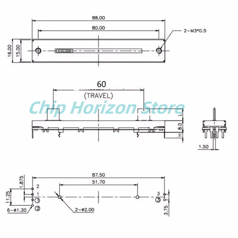 SC609 شريحة مستقيمة 88 مللي متر خلاط يعتم الدفع والسحب الجهد A10K 50K B100K قناة واحدة ومزدوجة