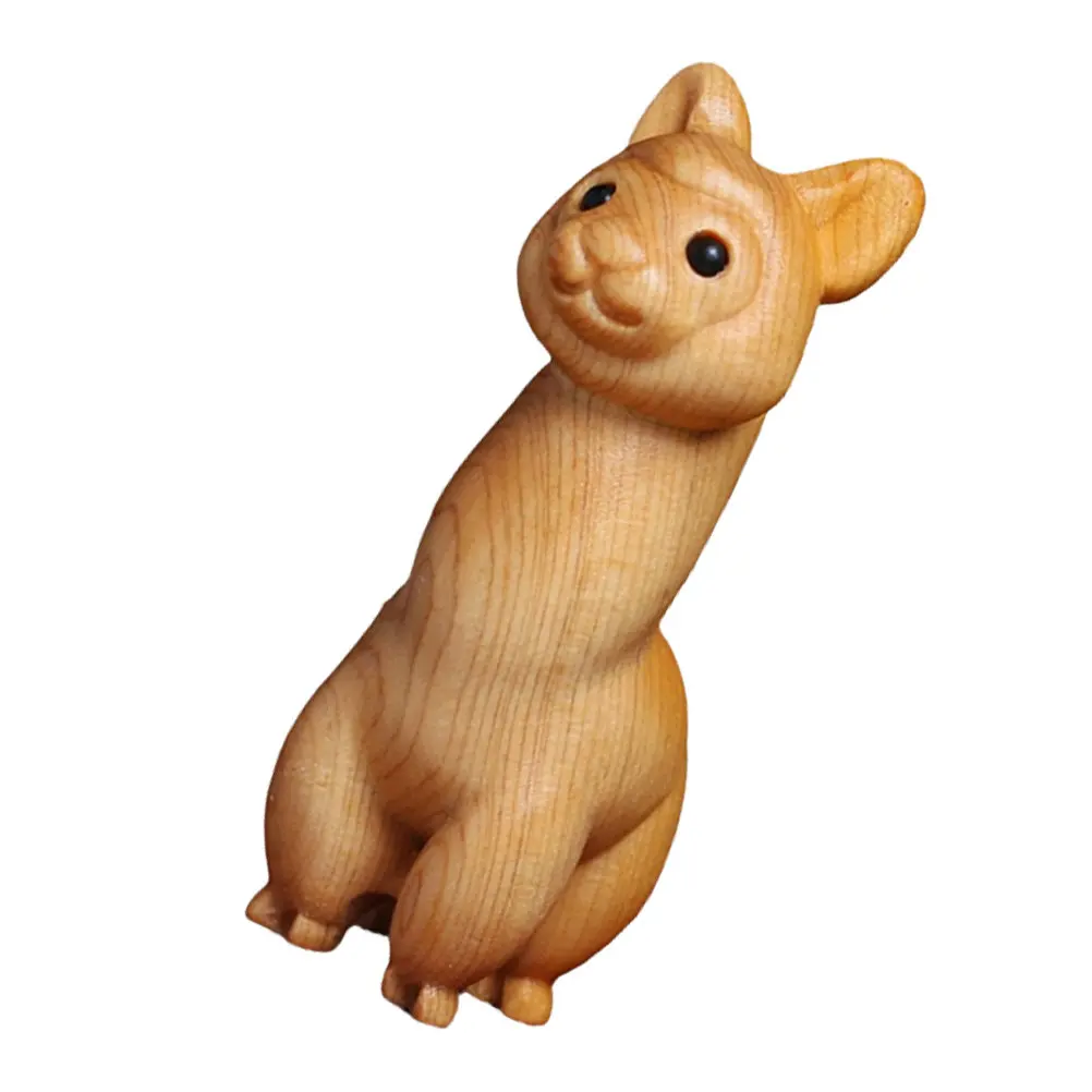 Creative Wooden Alpaca Carving Charming Desktop Decoration Handcrafted Detailed Wood Animal Ornament for Home Office