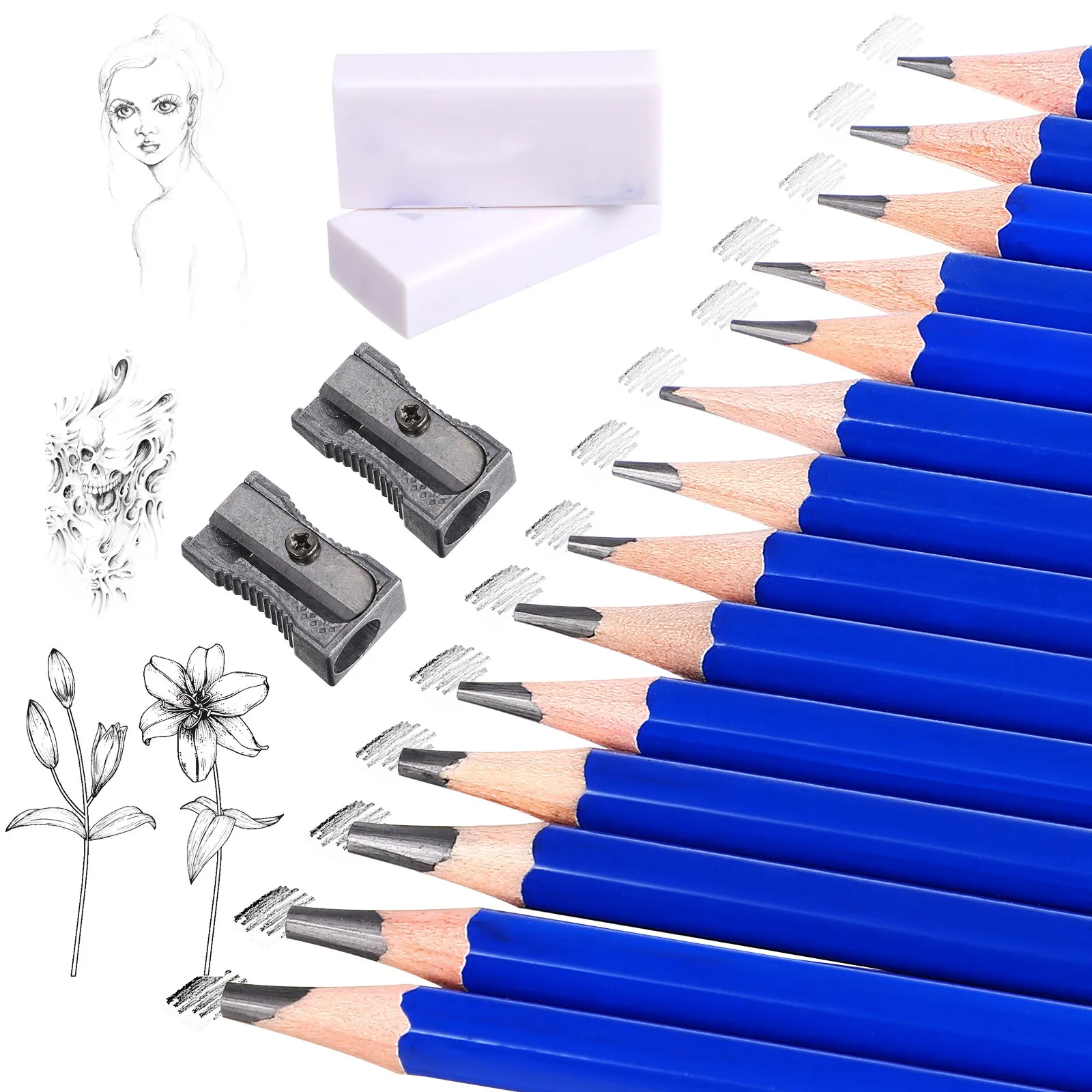 

1Set Sketch Pencil Set Drawing Pencils for Students Beginners Includes Erasers Pencil Sharpeners Ideal for Outlining