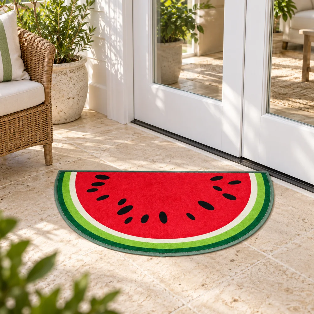 Watermelon Slice Irregular Floor Mat, Cute Fruit Shaped Soft Flannel Area Rug For Bedroom, Entryway, Dorm And Kids Room Decor