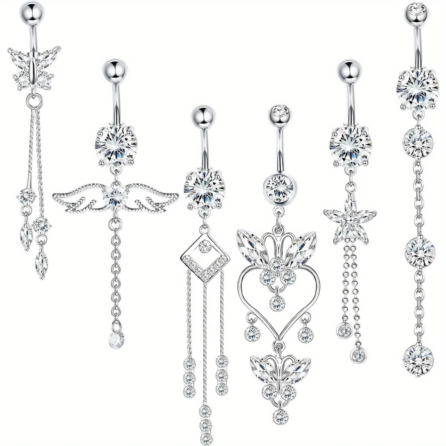 

Drperfect Stainless Steel 14G Belly Button Rings Dangle for Women Navel Rings Cute Butterfly Belly Rings Body Piercing Jewelry