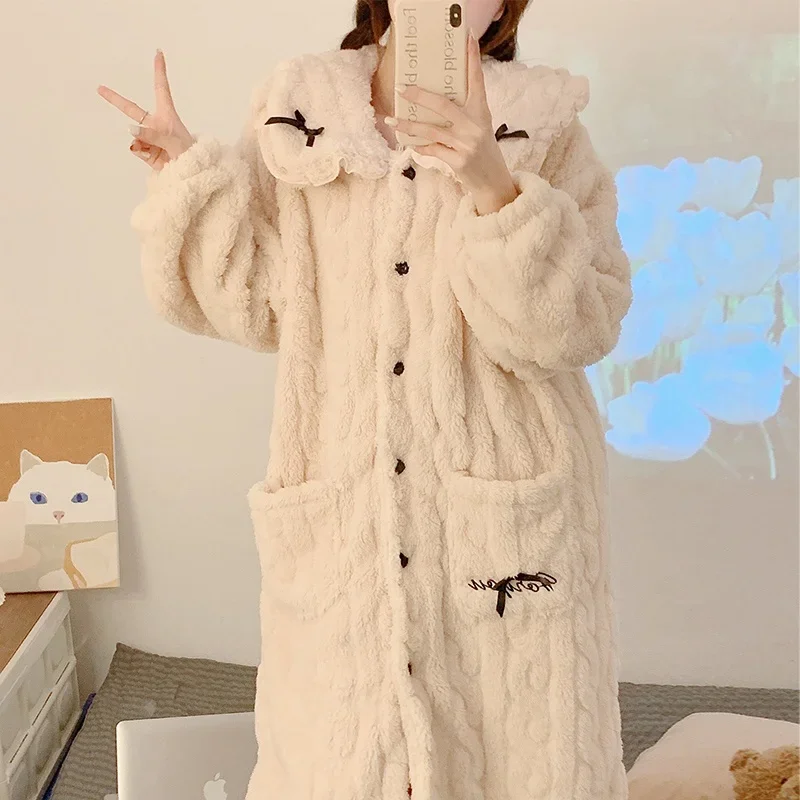 

Coral Fleece Pajamas Women Autumn Winter Season 2024 New Thickened Flannel Nightgown Princess Sle Nightdress Home Wear