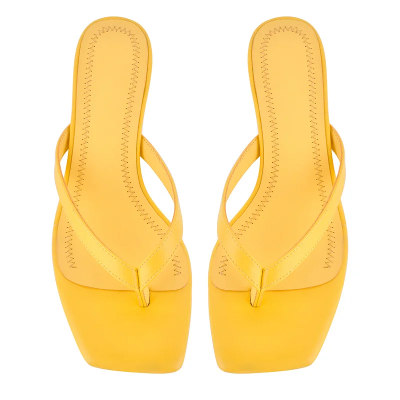 Onlymaker Women Square Toe Thong Sandals 5CM Kitten Heel Mules Flip Flops for Party Daily Wear Slip-On Summer Sandals