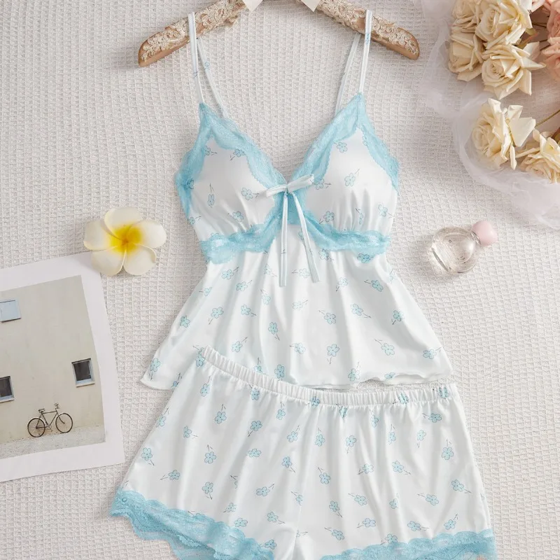 Sweet Bow Decor Breathable Skin-Friendly Slip Nightdress Set