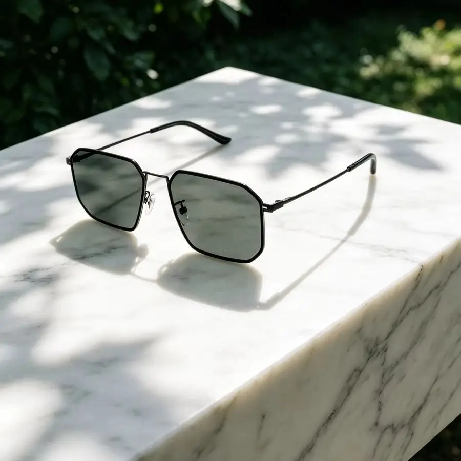Emporio Armani Geometric Hexagon Sunglasses Black Metal Frame Green Lens UV Protection Outdoor Fashion Shades Unisex