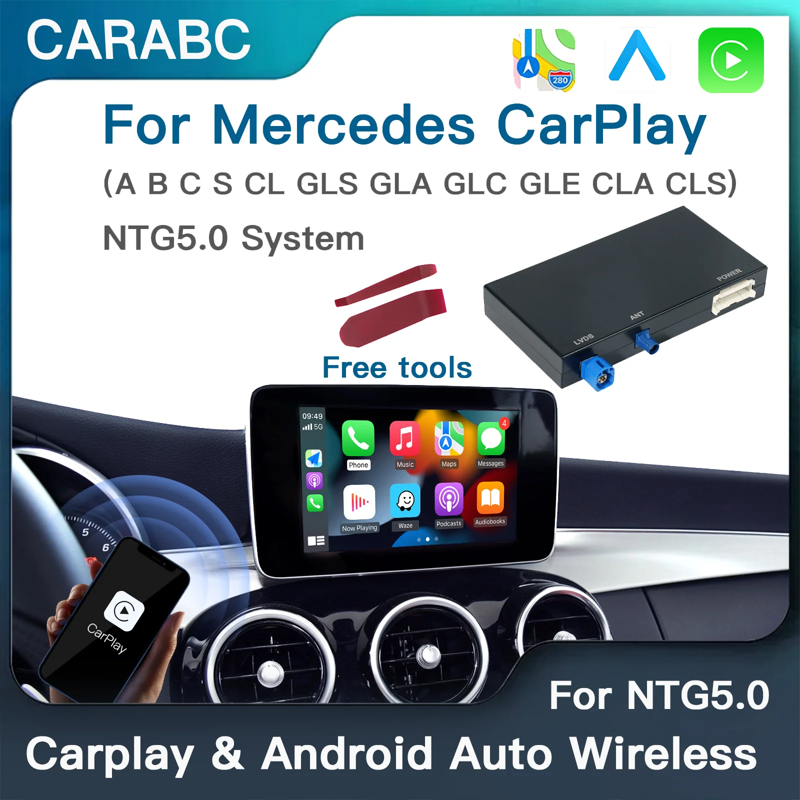 

CARABC Wireless CarPlay Android Auto Fits For Mercedes A B C CL S CLA CLS CLASS GLA GLS GLC GLE V250 V260 DB11 Sprinter NTG5.0