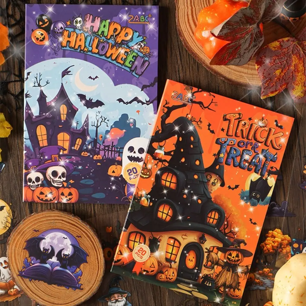 20Pcs/Pack Pumpkin Skeleton Kids Halloween Stickers Castle Series Ghost Spooky Scrapbooking Planner Stickers Waterproof