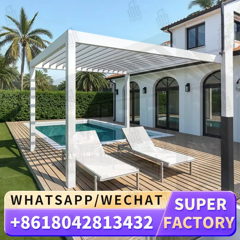 

Hot Sale Electric Waterproof Louver Roof Outdoor Aluminium Structure for Terrace Garden Patio pergola