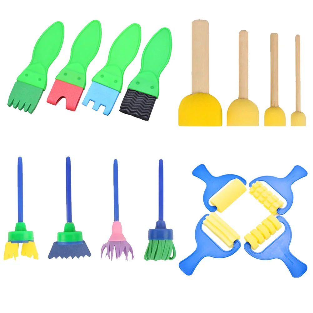 

16pcs in 1 Set DIY Painted Sponge and Seal Set Colorful Baby Early Educational Broom Head Painting Supplies Graffiti Dra