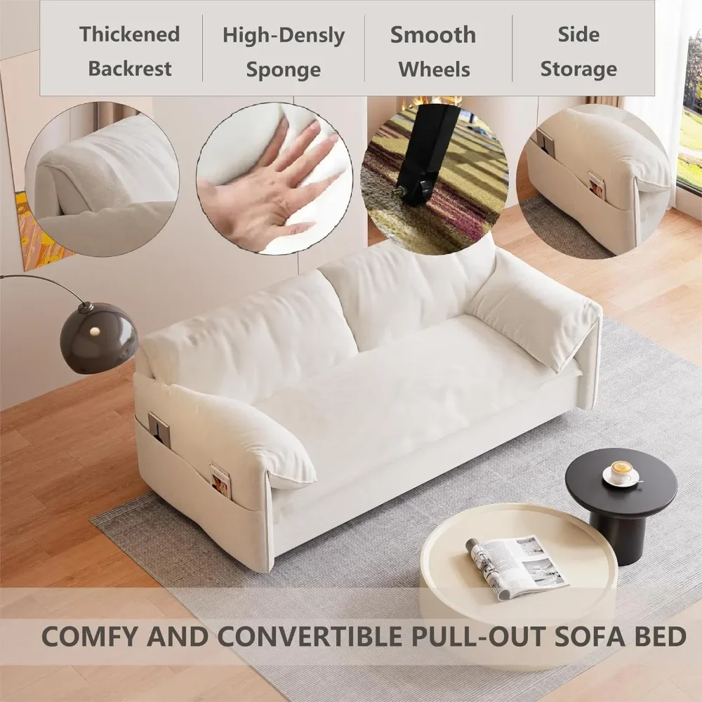 Futon Sofa Bed Queen Size,3-in-1 Convertible Sleeper Sofa with Side Pocket,Velvet Futon Couch for Living Room,Apartment,Bedroom image 3