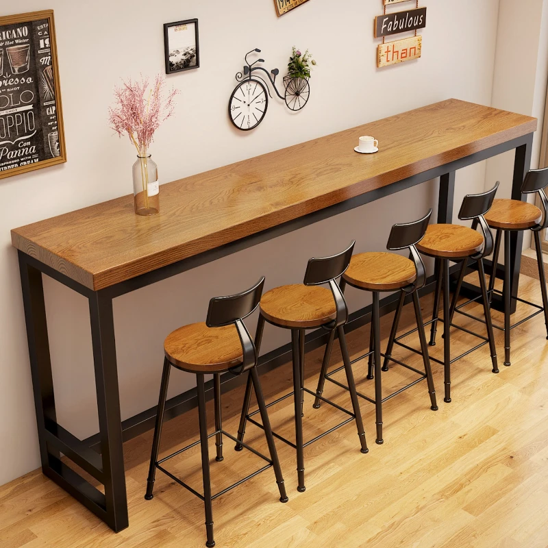 

Stylish Home Long Bar Table & Durable Commercial Narrow Desk: Solid Wood High Table for Balcony and Shop Bar Furniture JT40