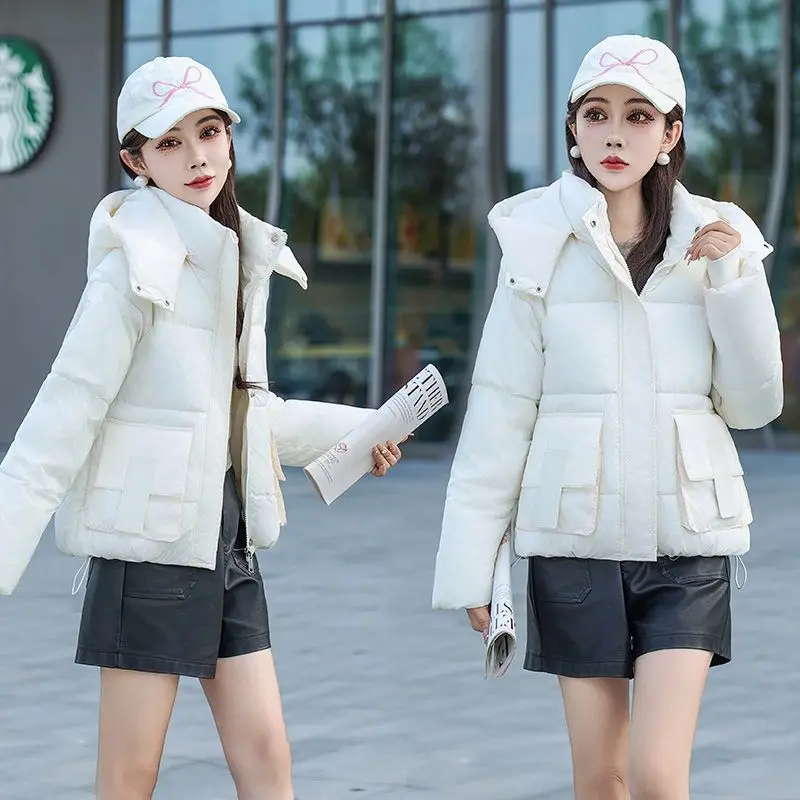 

Down Padded Jacket Women 2024 New Hooded Short Padded Jacket Loose Winter Korean Version Padded Jacket with Thick Bread Suit