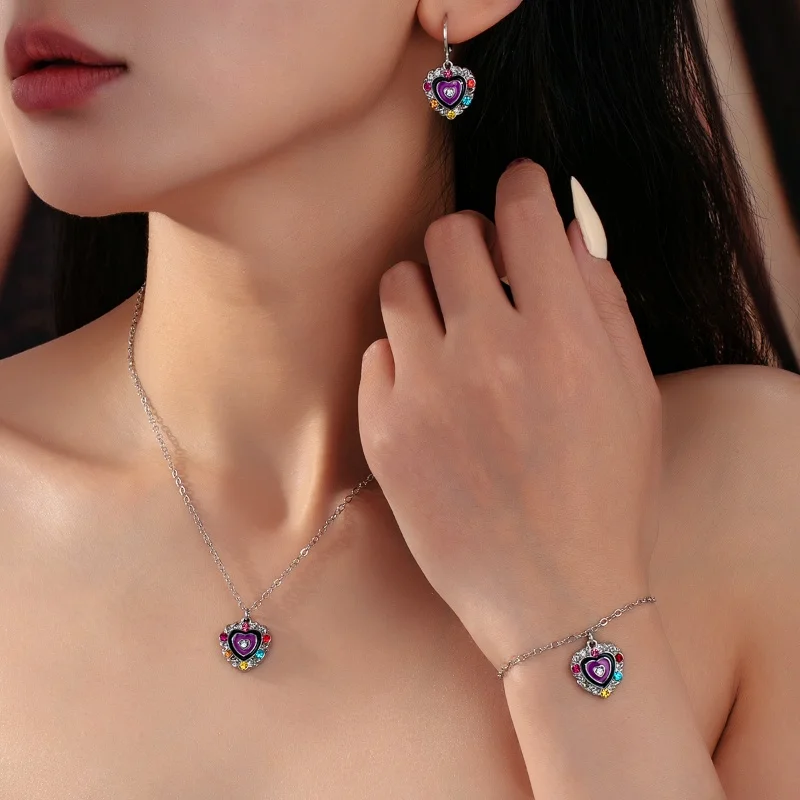 

Fashion Heart Shape Rhinestone Pendant Necklace Earrings Bracelet Jewelry Set Women's Sparkling Wedding Luxury Jewelry