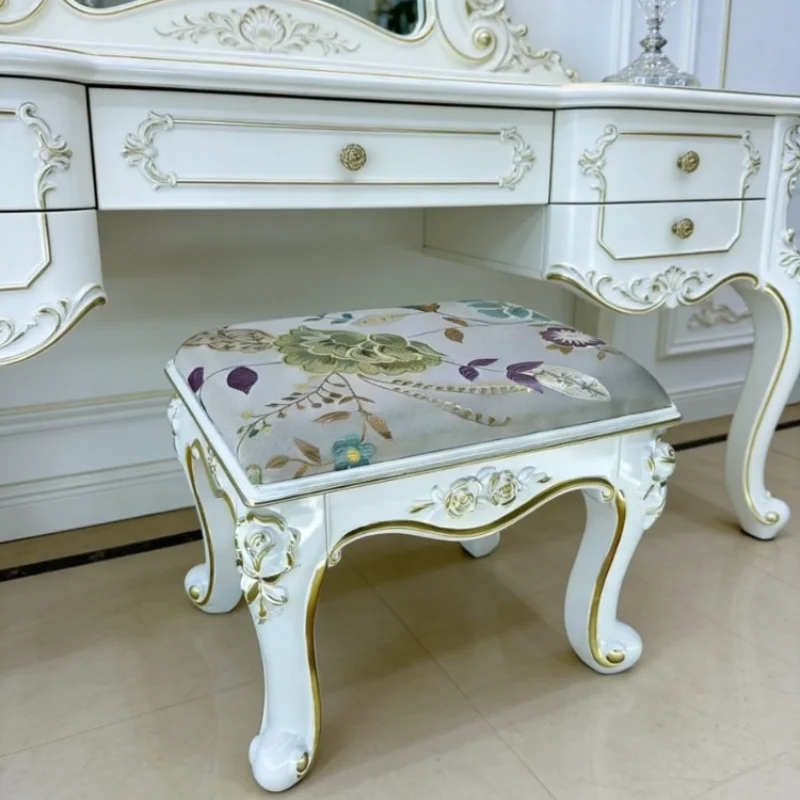 Ottomans Multifunctional Luxury Vanity Stool Eco-Friendly ABS Material With Gold Trim Embroidery Top For Bedroom Dressing Room