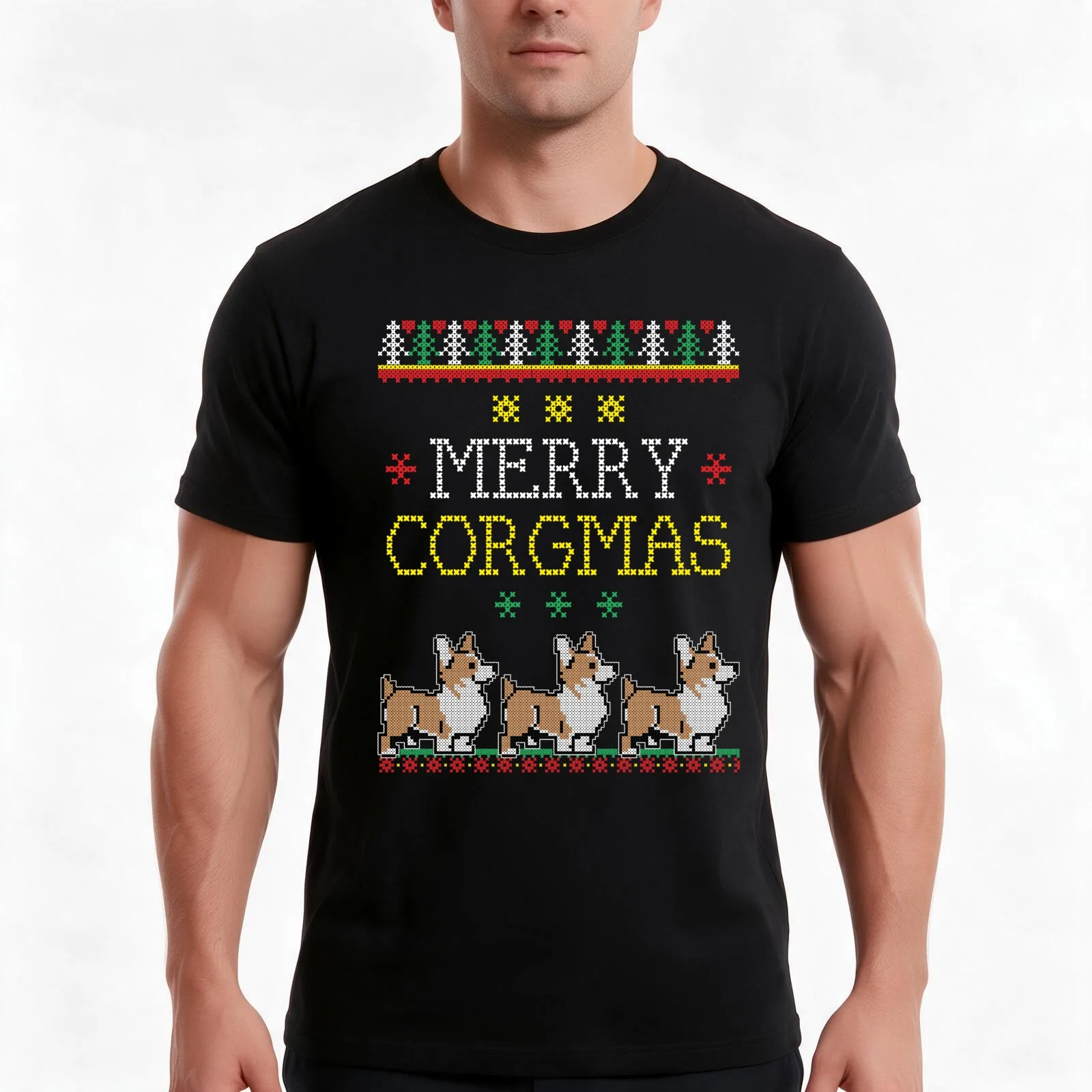 Merry Corgmas Tshirt Corgi Pet Dog Ugly Christmas Sweater T-Shirt Summer Casual Cotton Tee, Unisex Men Women