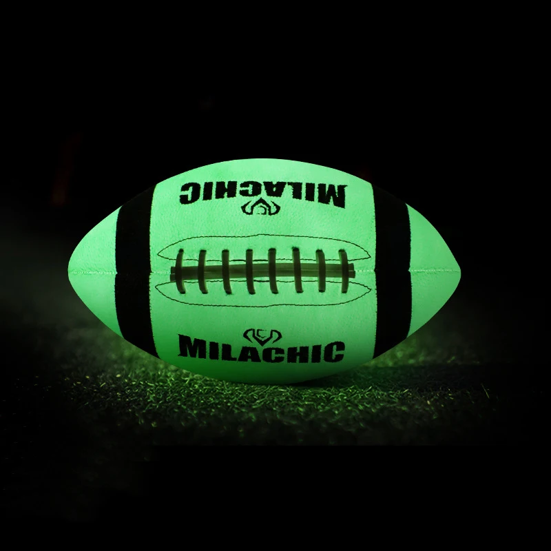 

American Size 6 Fluorescent Green Glowing Rugby Non Slip Surface Reflective Leather Material Rubber Rugby Rubber Inner Liner