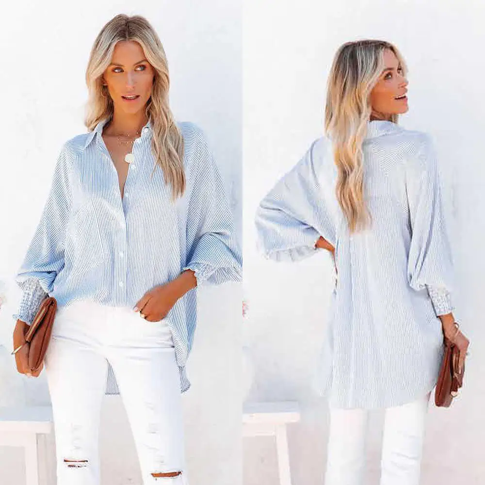 

Casual Striped Long Sleeve Open Cardigan Shirt Spring Autumn Loose plus Size Top Women's Fashion Comfortable Non-deformable