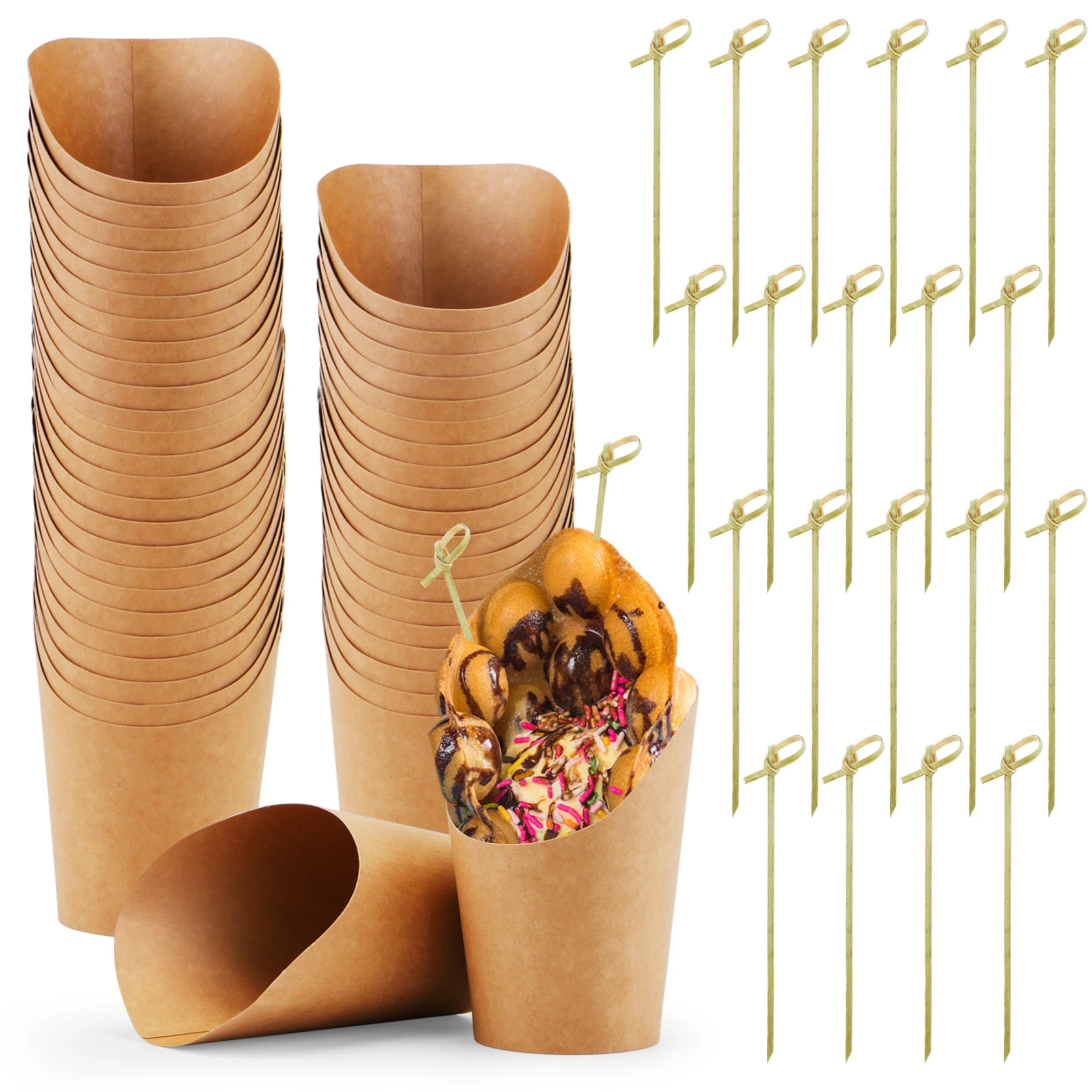 

50pcs Charcuterie Cups with 50pcs Knotted Bamboo Sticks Food Packing Cups Eco-Friendly Portable Disposable for Birthday Picnic