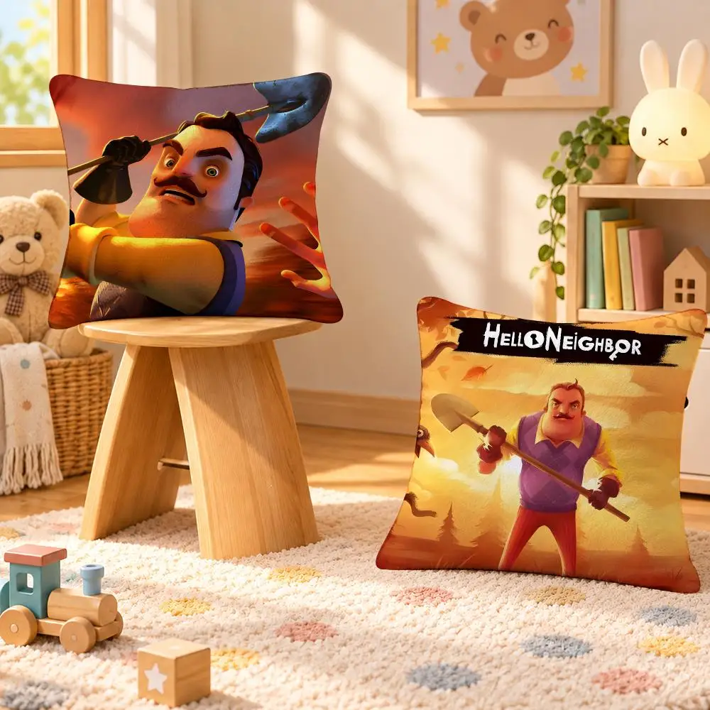 Game Hello Neighbor Horror Cushion Cover Personalized Soft Plush Pillow Living Room Home Sofa Bedroom Office Car Cushion