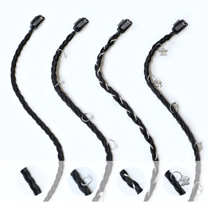 Y2k Synthetic Braids Hair with Clip Sweet Hair Extensions Accessories Pearl Butterfly Rings Dreadlocks Hip-hop Hair Ropes Tinsel