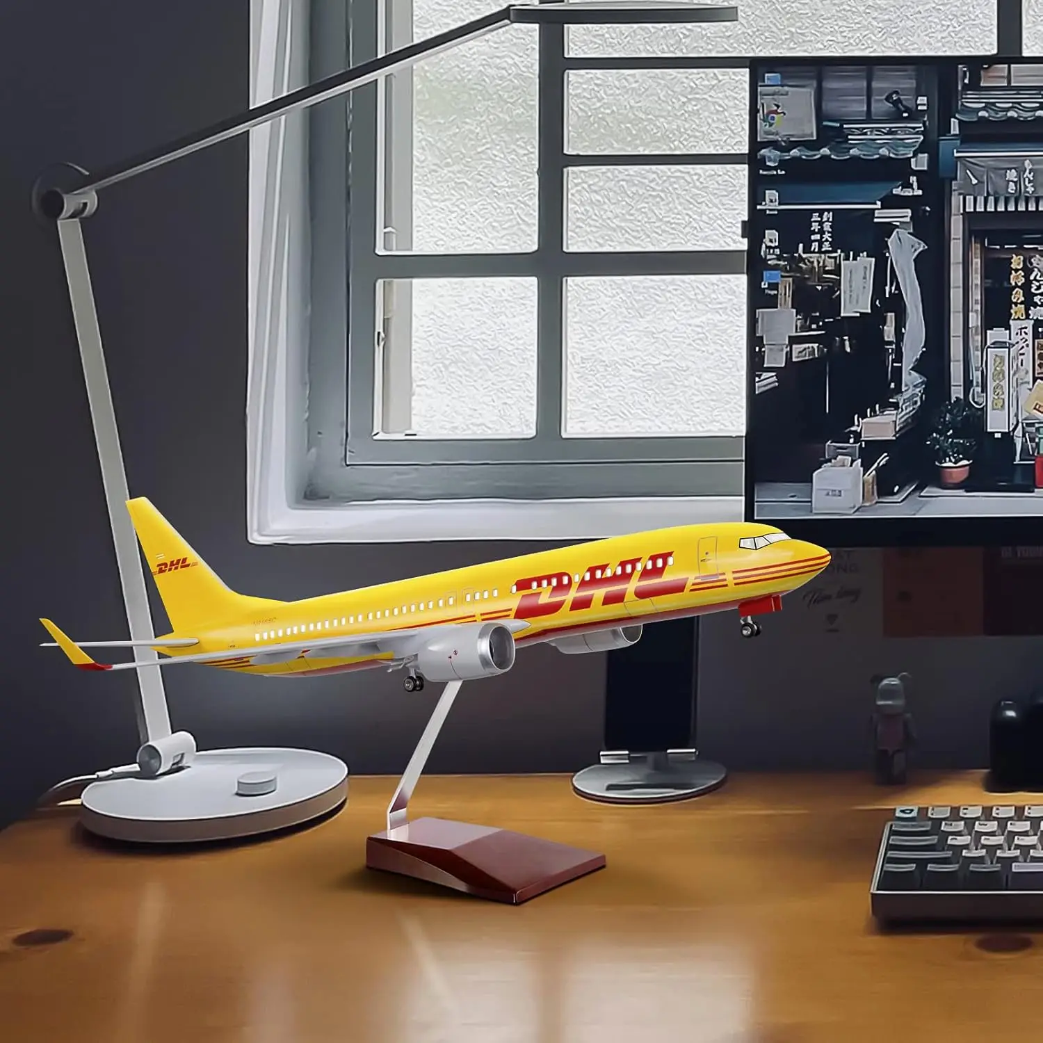 

47cm Toy Airplane Diecast 1:85 Scale B737 DHL Cargo Airways Resin Model Plane Kit With LED And Stand For Adult Aviation Souvenir