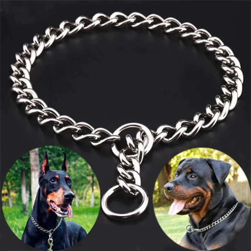 

Metal Stainless Chain Dog Pinch Collar Silver Cuban Link Dog Slip Chain Choke Collar Steel Strong Slip Dog Collars for Pet