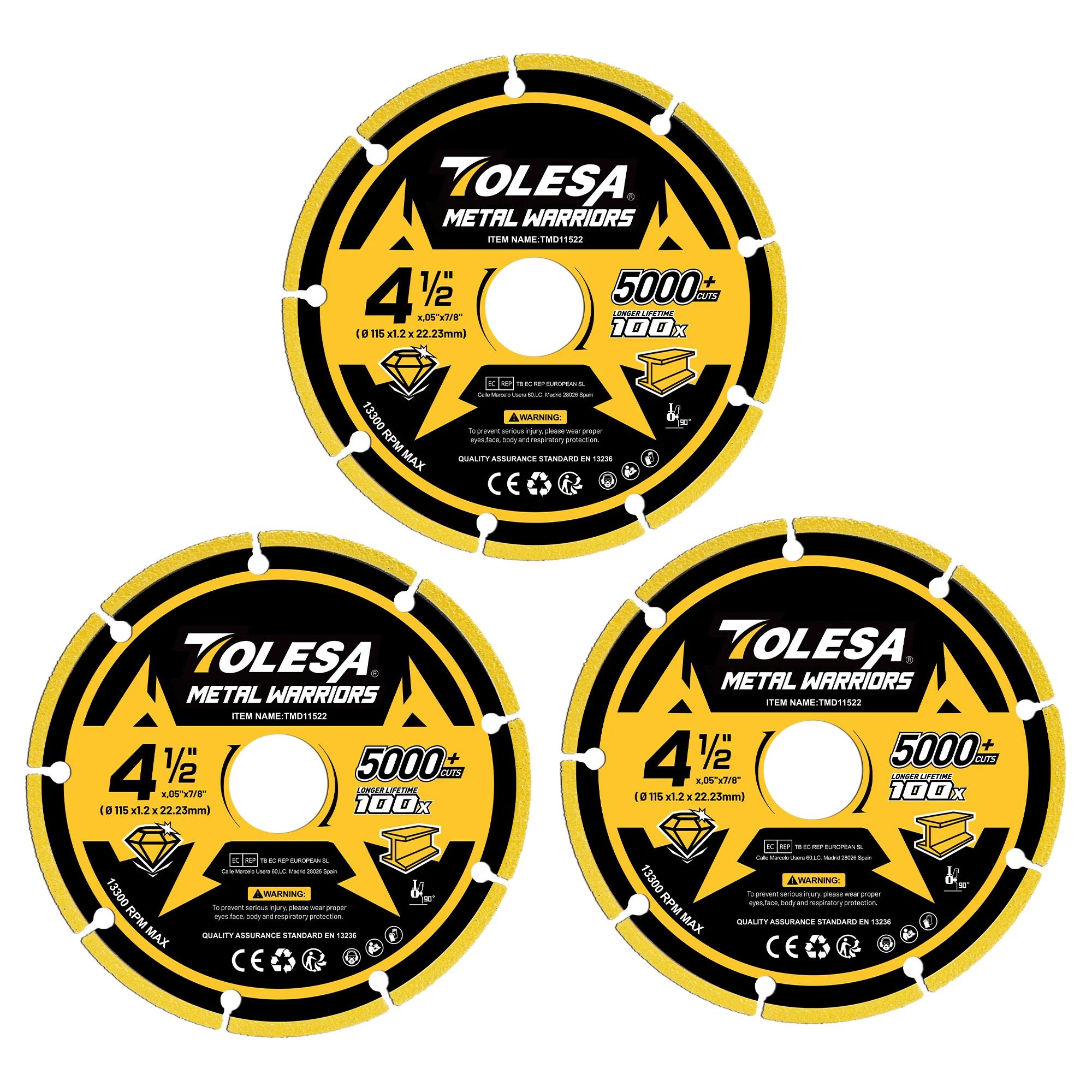 TOLESA 1/3PCS Diamond Cutting Wheel, 115mm Cut Off Wheel, Cutting Disc for Metal, with 5000+ Cuts on Rebar, Steel, Iron and INOX