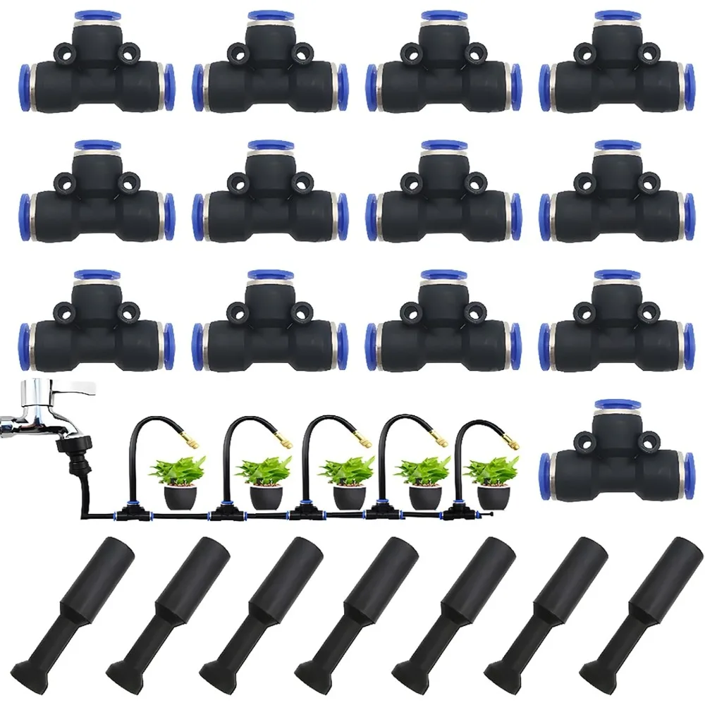 20Pcs 8MM Pneumatic Push Fit Connectors Kit T Shape Quick Connect Fittings Air Tools Accessories
