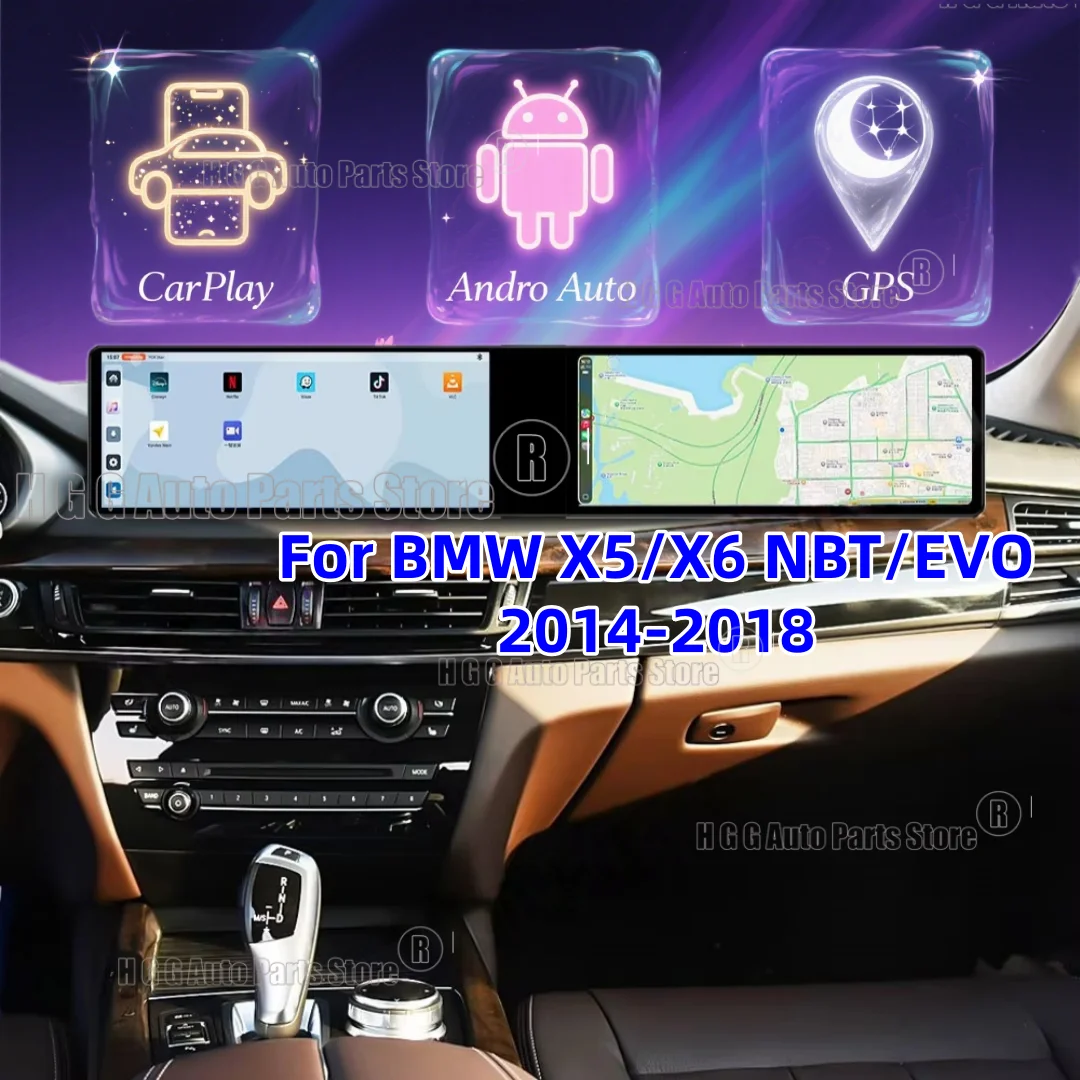HJ Dual Screen Carplay Android 14 For BMW X5 F15 X6 F16 X5M X6M 2014-2018 Car Multimedia Player GPS Navigation Head Unit