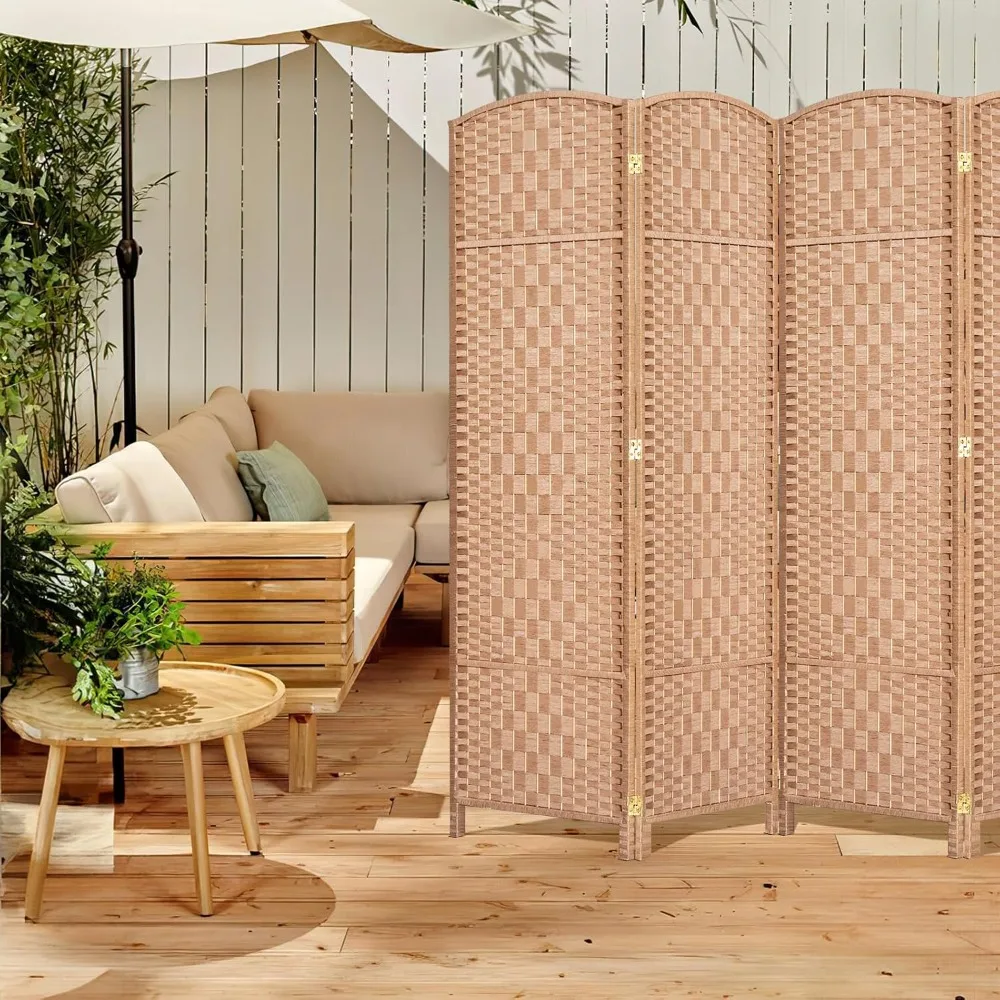 4 Panel Room Divider Screen, Natural Wood Partition Wall, Freestanding Privacy Panel