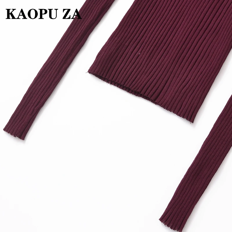 KAOPU ZA 2024 Woman\'s Autumn Casual Knit T Female Vintage Turn Long Sleeve Thin Sweater Slim Solid Color Bottoming Shirt Top