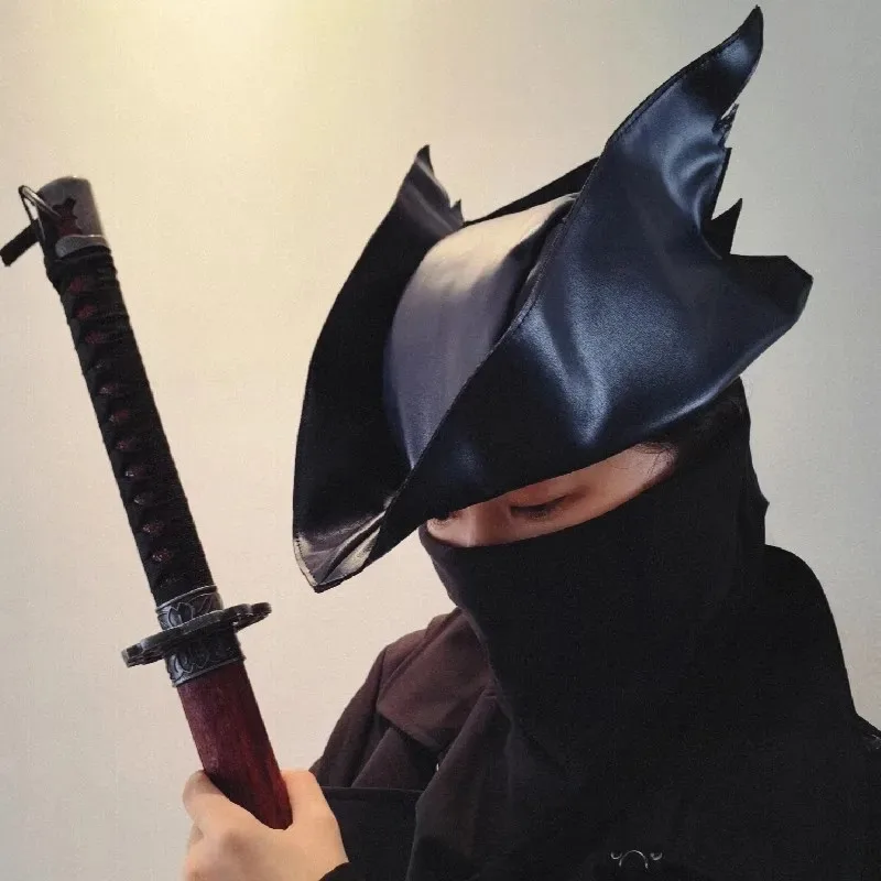 

Blood Source Old Hunter Cosplay PU Leather Peripheral Prop Costume Black Soul Ring Assassin Ninja Hat Holloween Customized goi/6