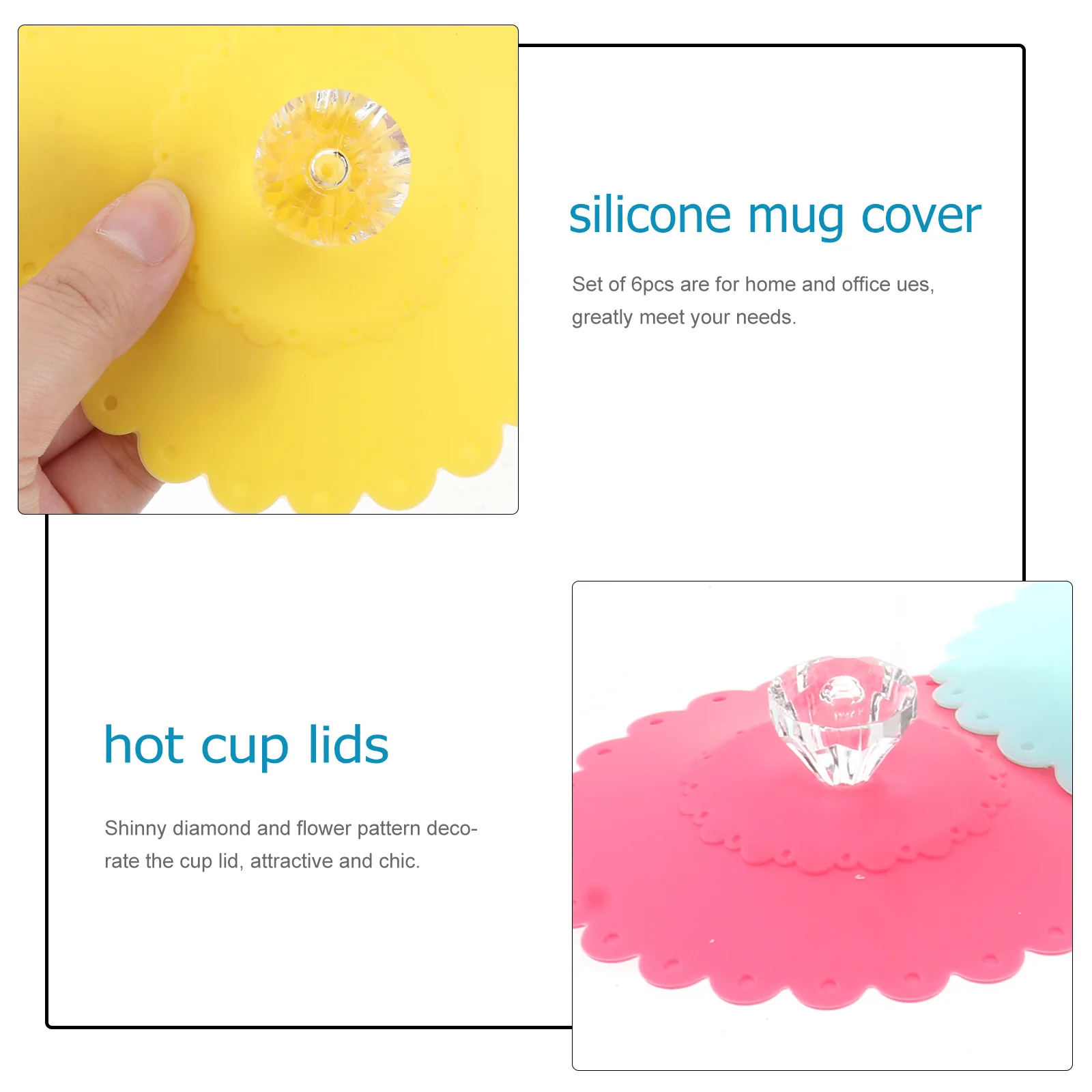 

6 pcs 10.5Cm Silicone Cup Lids Diamond Flower Pattern Transparent Bright Color Mug Cover Leak Proof Airtight Drink Lids Reusable