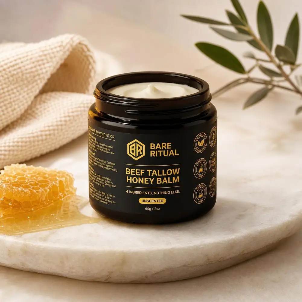 Bare Ritual Beef Tallow Honey Balm 60g Moisturizing Body Balm Gentle Hydrating Non‑Greasy Smooth Nourishing Skin Care Cream