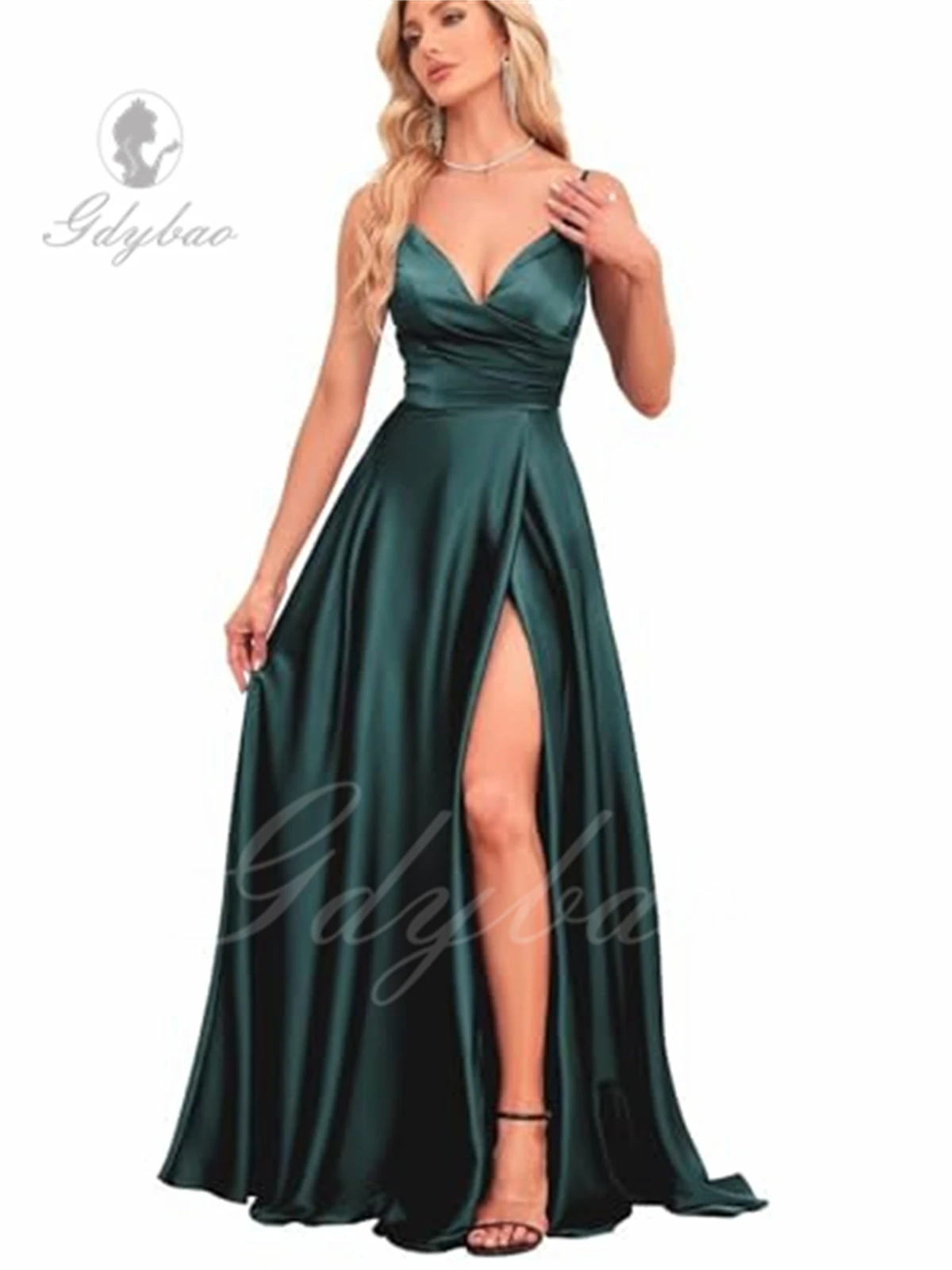 Prom Dresses for Women 2024 Satin A-line Spaghetti Straps Long Formal Evening Gowns with Slit