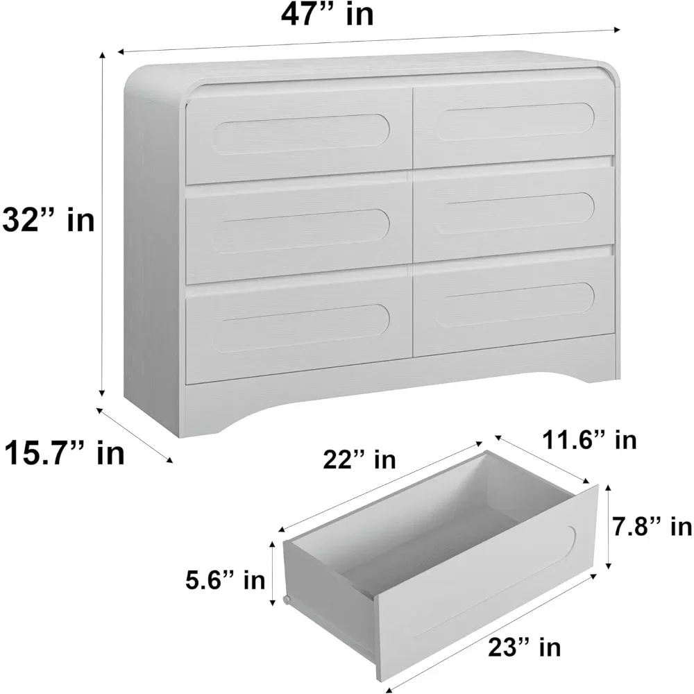 White Dresser,Bedroom 6 Drawers Dresser,47