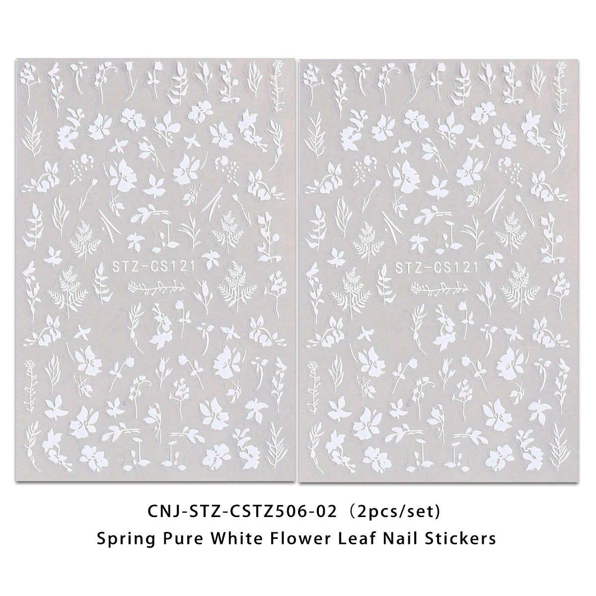 2PCS Lente witte bloem nagelstickers, eenvoudig aan te brengen voor nageldecoratie DIY, geschenken, feest- en bruiloftsmake-upstyling