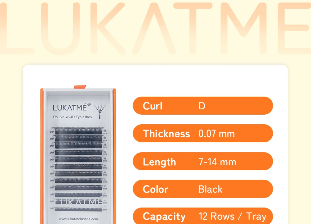 LUKATME Doppelte 4D Doppelte 3D Wimpernverlängerungen Vorgefertigte Volumenfächer 6D 8D Wimpern 7-14mm Mega-Volumen W-Form Faux-Nerz-Wimpern – Detail 2