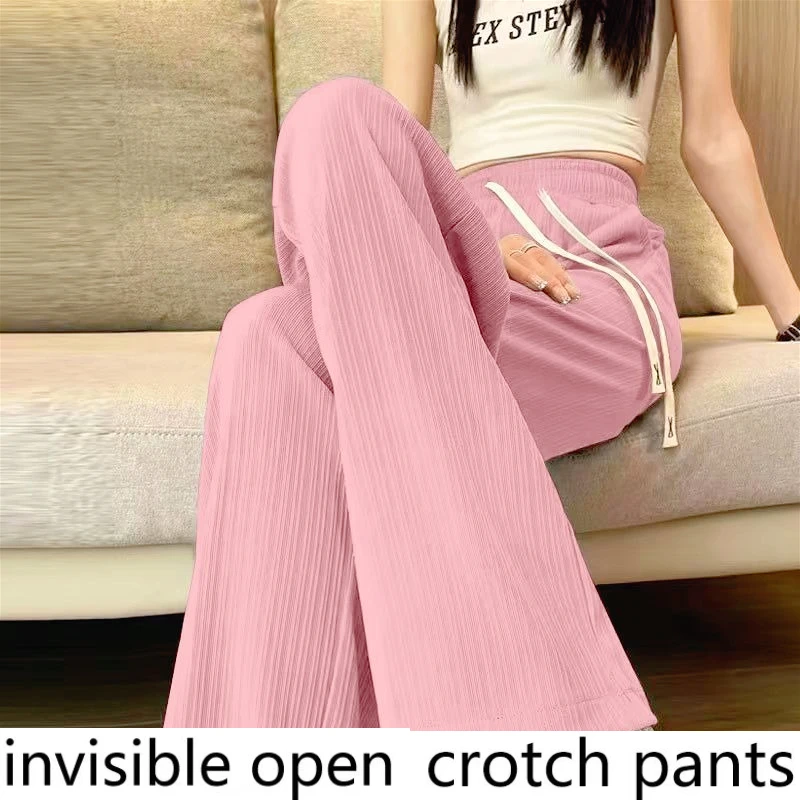 Invisible Zipper Crotch Pants, Ultra-thin Ice Silk Wide-leg Women's Casual Drape, High-waisted, Slimming, Loose, Cool